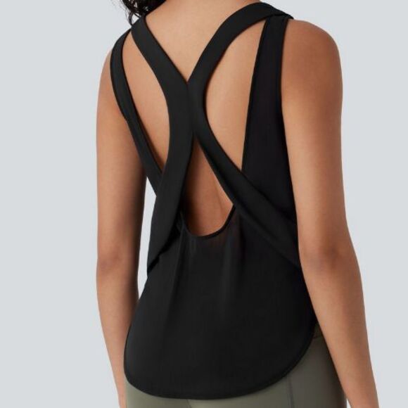 Halara Black Contrast Mesh Curved Hem Cool Touch Quick Dry Active Tank Sz Small - Picture 2 of 9